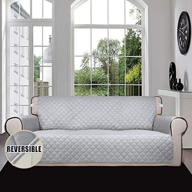 Easy-Going Reversible Oversized Couch Cover for 3 Cushion Couch Sofa Cover for Dogs Water Resistant Furniture Protector Cover with Foam Sticks for Pet (Oversized Sofa, Light Gray/Ivory) - Image 2