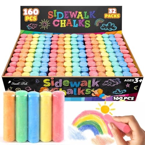 160Pcs Sidewalk Chalk Set in 5 Colors 32 Packs: Washable Jumbo Sidewalk Chalk Bulk for Kids Outdoor Art, Non-Toxic Dustless Giant Box Chalkboard Chalk for Toddler Painting on Blackboard, Party - Image 1