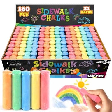 160Pcs Sidewalk Chalk Set in 5 Colors 32 Packs: Washable Jumbo Sidewalk Chalk Bulk for Kids Outdoor Art, Non-Toxic Dustless Giant Box Chalkboard Chalk for Toddler Painting on Blackboard, Party - Image 1