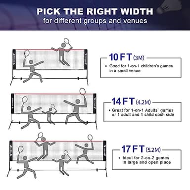 BAGAIL Badminton Net, Foldable Sports Net 10 FT/ 14 FT/ 17 FT Wide, Height Adjustable Net Set with Carry Bag for Tennis, Pickleball or Pool Volleyball - 14ft, Red - Image 5