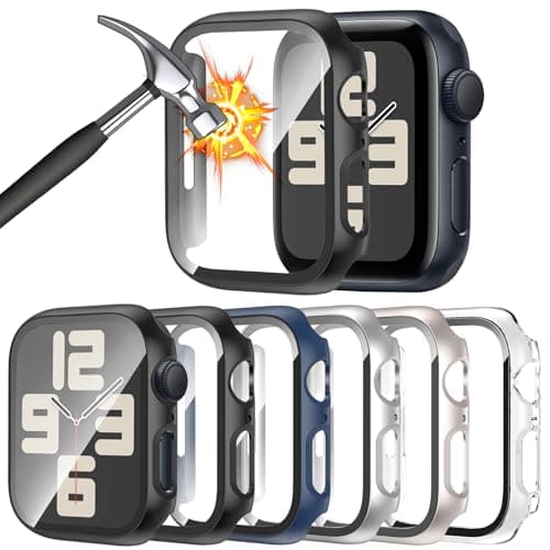 [6 Pack] Case for Apple Watch 44mm SE 3/SE 2nd Gen Series 6 5 4 SE Screen Protector, HAANILKYI Ultra-Thin Tempered Glass, Full Coverage Scratch-Resistant Hard Face Cover for iWatch 44 mm - Image 1