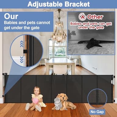 Reinforced 90 Inch Retractable Baby Gates Extra Wide Baby Gate with Reinforced Strips, 7.5ft Long Retractable Dog Gate for The House 33 Inch Tall Extra Long Pet Gates for Wide Openings, Black - Image 4