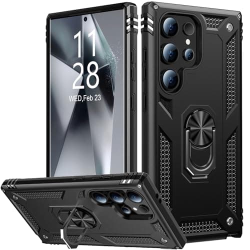 IKAZZ for Galaxy S25 Ultra Case,Military Grade Shockproof Heavy Duty Protective Phone Cover Pass 16ft Drop Test with Magnetic Kickstand Car Mount Holder Black - Image 1