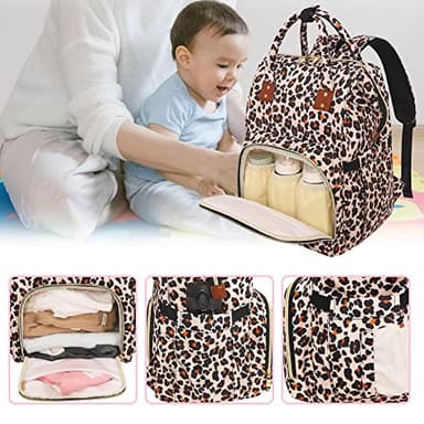 Diaper Bag Backpack Multifunction Maternity Diaper Bag for Baby Girls & Boys Large Capacity Travel Nappy Bags Leopard Print - Image 4