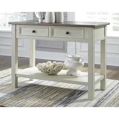Signature Design by Ashley Bolanburg Farmhouse Rectangular Two Tone Sofa Table, Antique Cream - Image 2