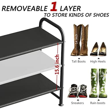 INGIORDAR Shoe Rack 3 Tier Long Storage Organizer Wide Metal Shoe Shelf for Closet Entryway Black - Image 5