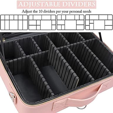 JOURMON Travel Makeup Case Portable Makeup Train Case Organizer Cosmetic Bag with Adjustable Dividers and Shoulder Strap for Makeup Brushes Toiletry Travel Accessories(Pink, L) - Image 3
