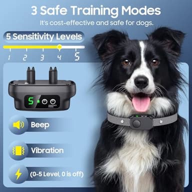 Bark Collar, Dog Bark Collar for Large Medium Dogs 30-120lbs, Automatic Waterproof Barking Collar with Beep Vibration and 5 Adjustable Sensitivity (Classic Black) - Image 2