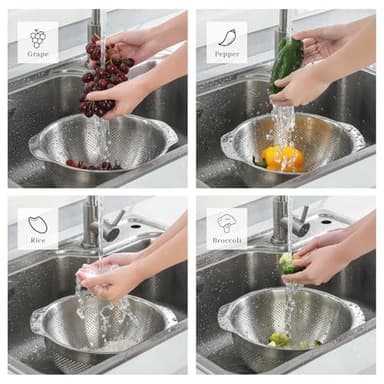 18/8 Stainless Steel Microwell Colander, 5QT Large Capacity with Handle Kitchen Food Strainer Basket for Washing Vegetables, Fruits, Rice, and Pasta (primary colour, 5QT) - Image 5
