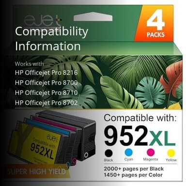 ejet 952XL Ink Cartridges Combo Pack High Page Yield (4-Pack) Compatible for HP 952XL Ink Cartridges Combo Pack | Works Officejet Pro 8702 8710 8720 8210 7740 7720，Black Cyan Magenta Yellow | N9K28AN - Image 3
