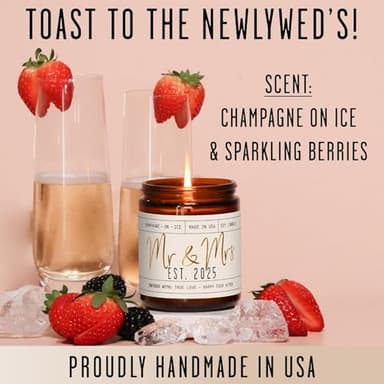 Wedding Gifts for Couples 2025, Bridal Shower Gifts from Bride - 'Mr & Mrs Est. 2025 Candle, w/Champagne on Ice I Wedding Shower for Newlyweds I 50Hr Burn, USA Made - Image 3