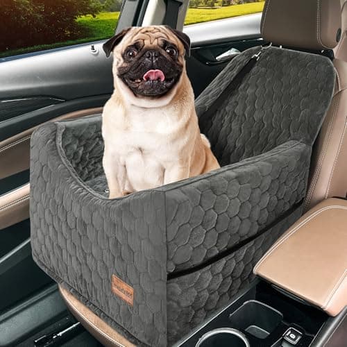 melafa365 Dog Car Seat for Small Medium Dogs, Memory Foam Dog Booster Seat, Elevated Pet Car Seat for Dogs up to 35 lbs, with Washable Removable Cover, Storage Pockets (Gray) - Image 1