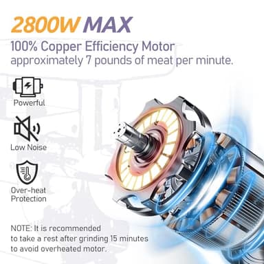 OKF Stainless Steel Electric Meat Grinder - 2800W Heavy Duty Commercial #8 Meat Grinders for Home Use with 2 Blades, 3 Plates, 3 Stuffing Tubes - Image 7