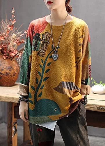 YESNO Women Christmas Sweater Graphic Printed Oversized Pullover Sweaters Casual Loose Knit Tops M S01 CR19 - Image 2