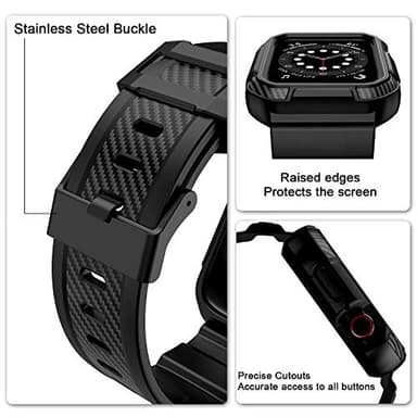 OROBAY Rugged Band Compatible with Apple Watch Band 45mm/44mm/42mm with Case, Shockproof Strap for iWatch SE3 SE2 SE Series 9/8/7/6/5/4/3/2/1 with Bumper Case Cover Men Women, Matte Black - Image 4