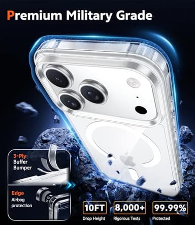 FNTCASE for iPhone 17 Pro Case: Clear Magnetic Transparent Phone Cases with Screen Protector Slim Anti Yellowing Military Grade Drop Protection Rugged Shockproof Protective Cell Phone Cover (A-Clear) - Image 6