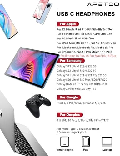 USB C Headphones for iPad Pro iPhone Air 17 16 15 Pro Max HiFi Stereo USB-C Wired Earbuds Microphone Volume Control Type C Earphone for Samsung S24 S23 Ultra S22 S21 Note20 Pixel 9 8 7 6 6a 5 OnePlus9 - Image 8