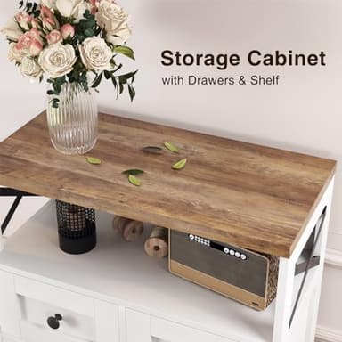 Farmhouse White Storage Cabinet with Doors and Drawers, Freestanding Kitchen Pantry Cabinet, Floor Storage Cabinet Hutch Cupboard for Kitchen/Laundry/Living Room/Bedroom - Image 7