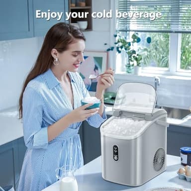 Ice Makers Countertop with Soft Chewable Pellet Ice, Pebble Ice Maker Machine with Self-Cleaning, 22Lbs/24Hrs, One-Click Operation, Ice Basket/Ice Scoop for Home/Office/Bar/Party - Image 4