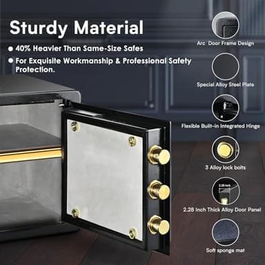 ADIMO Home Safe Box, 1.2 Cubic Feet Security Safe with Fireproof Waterproof Money Bag, Digital Keypad and Dual Key System, Personal Lock Money Box for Home Office Valuable Document Black - Image 4