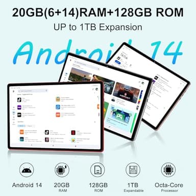 UJJ Android 14 Tablet 10 Inch Tablets, 20GB+128GB/1TB Expandable, Tablets with Octa-Core, WiFi 6, Dual Camera, BT 5.0, 6000mAh Battery, HD IPS Display, Widevine L1, Tablet with Keyboard Mouse - Red - Image 3