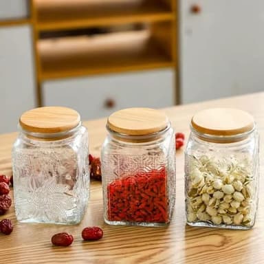 ANSQU Square Glass Jar, 25.3oz Vintage Glass Jar with Lid, Glass Food Storage Containers for Ground Coffee, Tea, Sugar, Candy, Decorative Glass Jar - Image 6