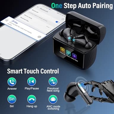 ZYHKON Wireless Earbuds, Bluetooth 5.4 Headphones with Multifunction Touch Screen, 48H Deep Bass Stereo Ear Buds, 5 EQ Modes, ANC/ENC Noise Cancelling, Transparency Mode, IPX7 Bluetooth Earbuds, Black - Image 8