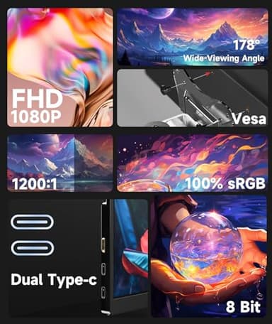 Ingnok Portable Monitor, 18.5 Inch FHD 1080P 100% sRGB Laptop Screen Extender USB C HDMI Portable Gaming Monitor w/Smart Cover & Speakers, External Monitor for Laptop Mac PC - Image 8