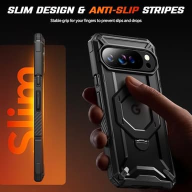 TONGATE for Pixel 10 Pro XL Case with 360° Spin Magnetic Stand, Compatible with MagSafe, Non-Slip Edge Rugged, Military Grade Protection for Google Pixel 10 Pro XL Case, Black - Image 7