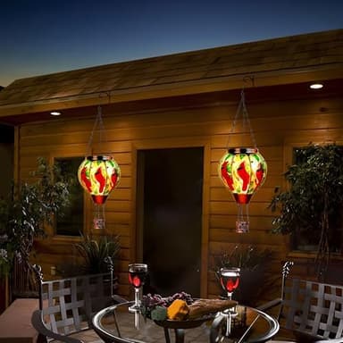 2 Pack Cardinal Solar Hot Air Balloon Lantern with Flame, Outdoor Christmas Decorations Flickering Solar Lights, Glass Hanging Solar Lantern Waterproof, Gardening Gifts for Outdoor Garden Patio Decor - Image 4