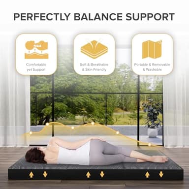 Vamcheer Tri Folding Mattress, 3 inch Single Foldable Mattress, Tri-fold Memory Foam Mat with a Collapsible and Washable Cover, Handle & Non-Slip Bottom for Travel/Guest, 75"x25"x3", Grey - Image 4