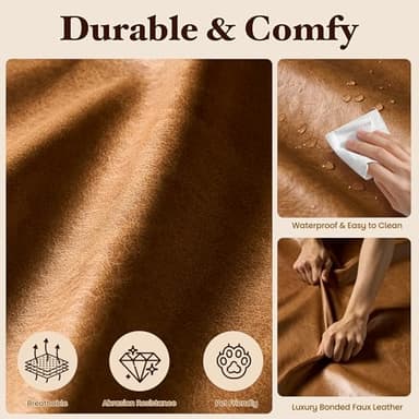 114" Boneless Couches for Living Room, Brown Faux Leather Cloud Sectional Couches with Chaise, Deep Seat L Shaped Modular Sofa, No Assembly Required Sofas in a Box (Left,Faux Leather,Brown) - Image 8