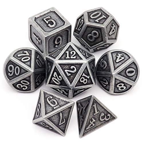 Haxtec Antique Iron Metal DND Dice Set Silver D&D Polyhedral Dice W/PU Leather Dice Bag Compatible with Dungeons and Dragons Gift TTRPG - Image 1