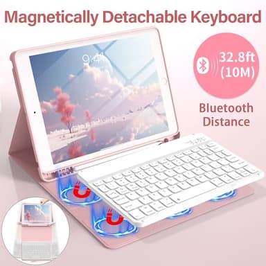 BQDIYOO Keyboard Case for iPad 9th/8th/7th Generation(2021/2020/2019), 10.2 inch iPad 9/8/7 Case with Keyboard, Auto Wake Sleep Cover with Pencil Holder, Pink - Image 4