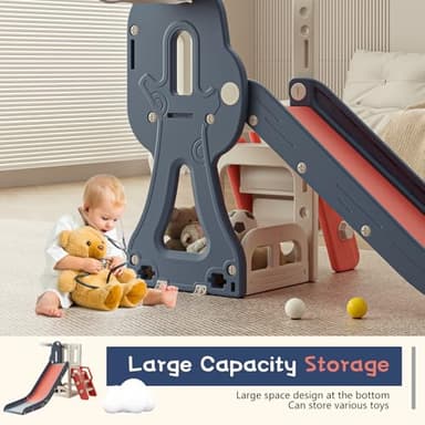 Toddler Slide,Kids Climber Slide with Storage Space and Non-Slip Steps,Indoor Outdoor Playset with Basketball Hoopa and Telescope,Slide for Toddlers Age 1-3 (Red) - Image 5