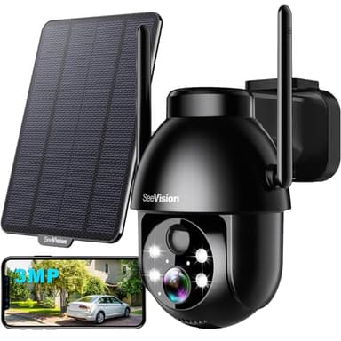 Solar Security Cameras Wireless Outdoor, 2K PTZ WiFi 3MP Indoor Security Camera for Home with Spotlight, PIR Motion Detection,Siren, Color Night Vision, 2-Way Talk, SD/Cloud Storage - Image 1