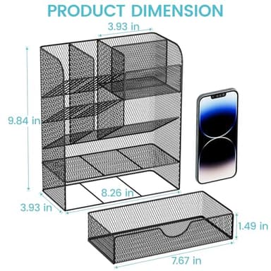 OPNICE Desk Organizers and Accessories, Pen Holder for Desk Organizer with Drawer, Pencil Holder Office Desk Accessories Workspace Desktop Organizer for School Home Office Art Supplies（Black） - Image 2