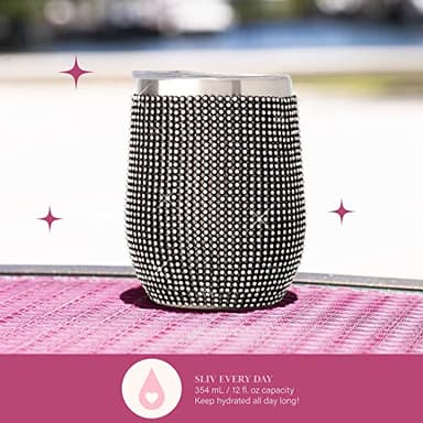 Paris Hilton Diamond Bling Wine Tumbler, Vacuum Insulated Stainless Steel with Easy Sip Lid, Bedazzled with Over 2500 Rhinestones, 12-Ounce, Black - Image 4