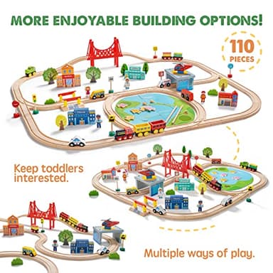 Tiny Land 110PCS Wooden Train Set – Toy Train with Tracks for Kids Ages 3-7, Compatible with Major Brands, Ideal Railway Playset for Boys and Girls, Great Birthday - Image 2