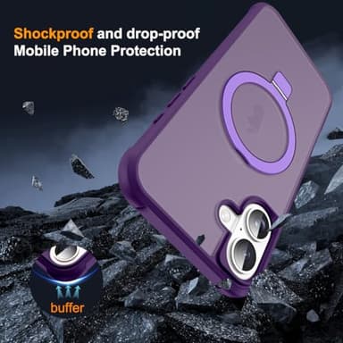 SKYLMW Compatible with iPhone 16 Case with Invisible Magnetic O-Ring Stand Military-Grade Translucent Case for iPhone 16 6.1" [Compatible with Mag-Safe][Great Grip Feeling], Purple - Image 7