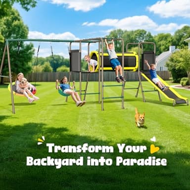 Hapfan 660lbs Swing Set with Slide,Crawl Tunnel and Monkey Bars for Backyard,5 in 1 Metal Swingset Outdoor for Kids Aged 3-12 - Image 7