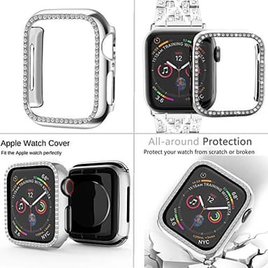 SUPOIX Compatible with Apple Watch Band 41mm + Case, Women Jewelry Bling Diamond Replacement Metal Strap & Soft TPU Bumper Protective Case for iWatch Series 7 8 9(Silver) - Image 3