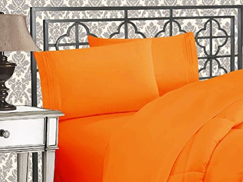 Elegant Comfort Luxurious 1500 Premium Hotel Quality Microfiber Three Line Embroidered Softest 4-Piece Bed Sheet Set, Wrinkle and Fade Resistant, King, Orange - Image 1