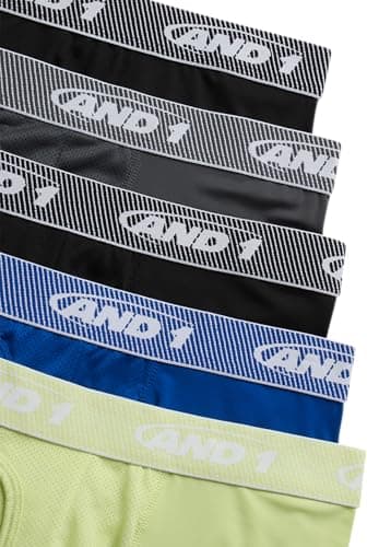 AND1 Mens Boxer Briefs - 5 Pack Stretch Performance Mens Underwear Boxers with Functional Fly Pouch, 6" Inseam (S-3XL), Size XX-Large, Black/Dark Grey/Blue/Shadow Lime - Image 3