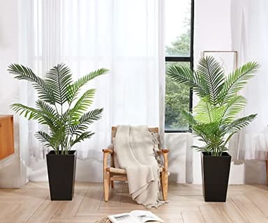 Fopamtri Artificial Areca Palm Plant 4.6 Feet Fake Palm Tree with 15 Trunks Faux Tree for Indoor Outdoor Modern Decor Feaux Dypsis Lutescens Plants in Pot for Home Office Housewarming Gift, 2 Pack - Image 6
