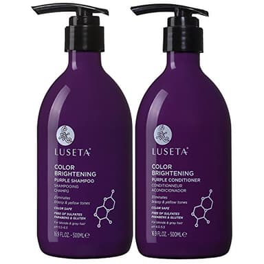 Luseta Purple Shampoo and Conditioner Set for Blonde, Gray - Color Treated Hair - Sulfate Free Paraben Free - Infused with Cocos Nucifera Oil for Curly and Damaged Hair - 2x16.9oz - Image 1