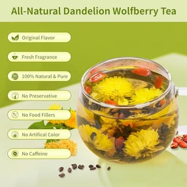 Dandelion Wolfberry Tea Bags, Natural Kidneys & Liver Health Tea with Dandelion, Chrysanthemum, Wolfberry, Cassia Seed, Licorice, Orange Peel, Gardenia, Dandelion Root Tea Organic(1 Pack/12 Bags) - Image 4