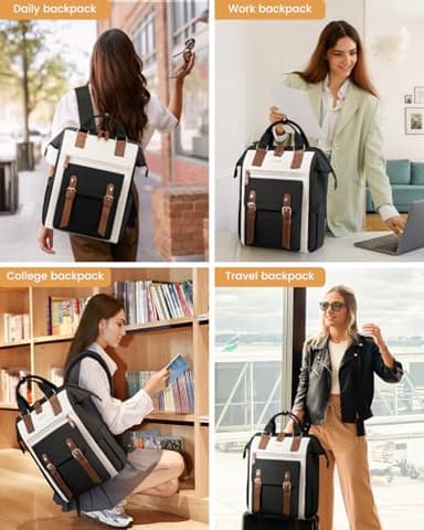 LOVEVOOK 17 Inch Laptop Backpack for Women Work Travel Backpacks Purse, Nurse Bag Teacher Business Laptop Computer Bag, Fashion College Backpack Casual Daypack, Black-Beige-Brown - Image 9