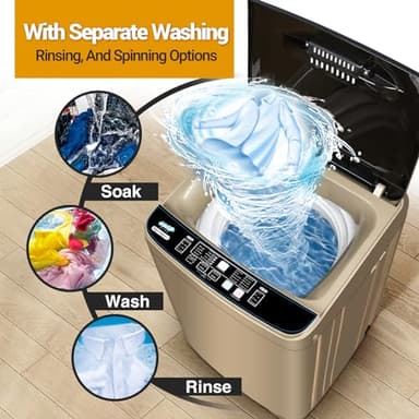 BORCOLO Portable Washing Machine, 17.7lbs Full-Automatic Small Washing Machine for Apartment, 10 Wash Programs with Drain Hose Dorm Size Portable Washer for RV, Home, College, Gold - Image 5