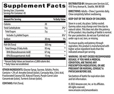 Amazon Basics Fish Oil 303 mg, Lemon, Orange & Strawberry-Banana flavors, 90 Gummies (2 per Serving), EPA and DHA Omega-3 fatty acids (Previously Solimo) - Image 5